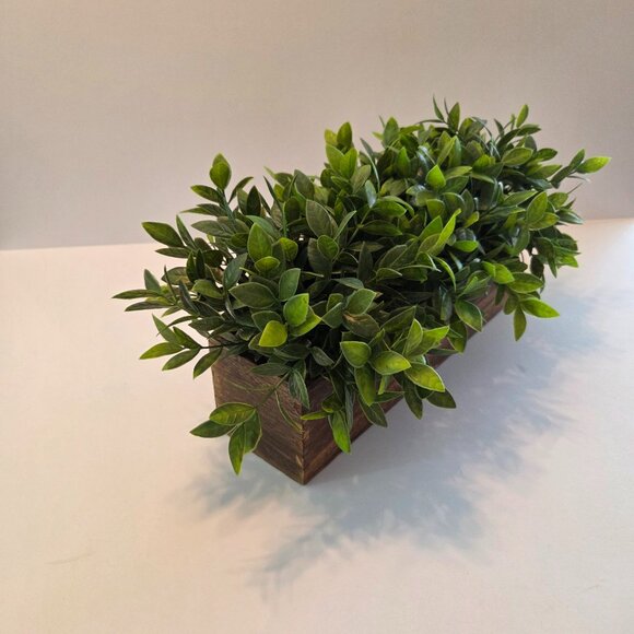 Rustic Faux Greenery in Wooden Planter Box w/Natural Pebble River Rock Detailing - Picture 5 of 11